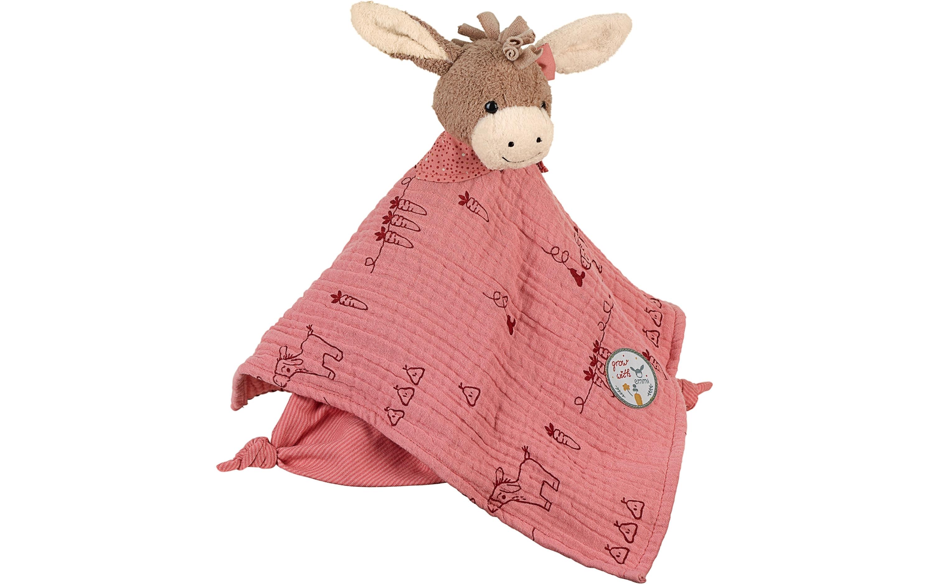 Schmusetuch Esel Emmily Gr. L35 cm grosses Kuscheltuch aus Musselin und Singlejersey mit Knoten