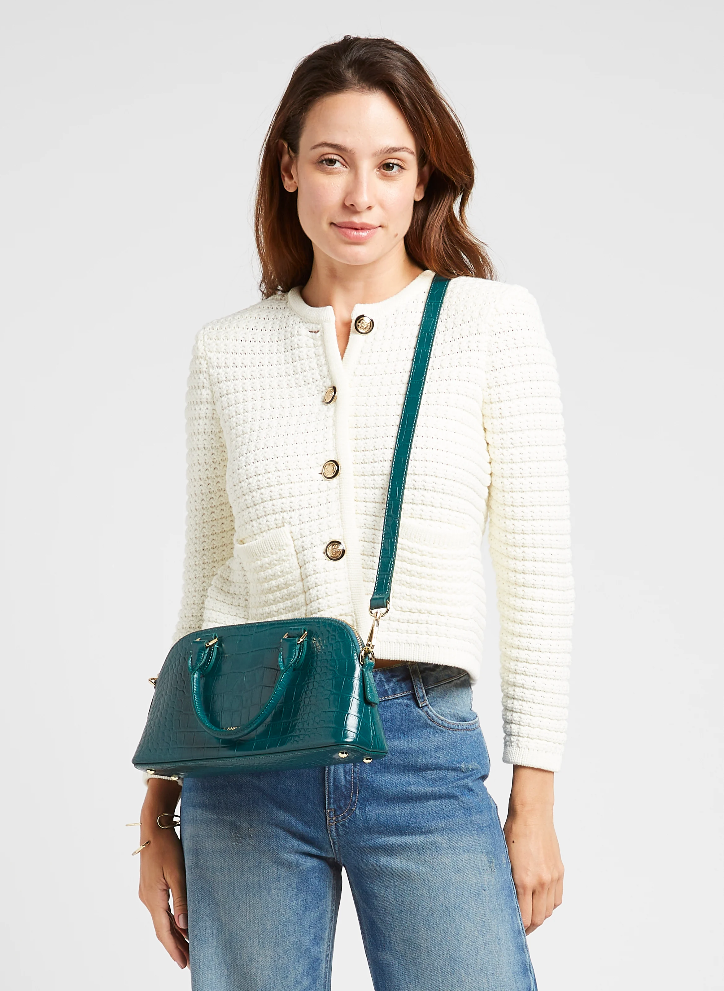 EXO - Sac demi-lune en cuir embossé croco | Vert