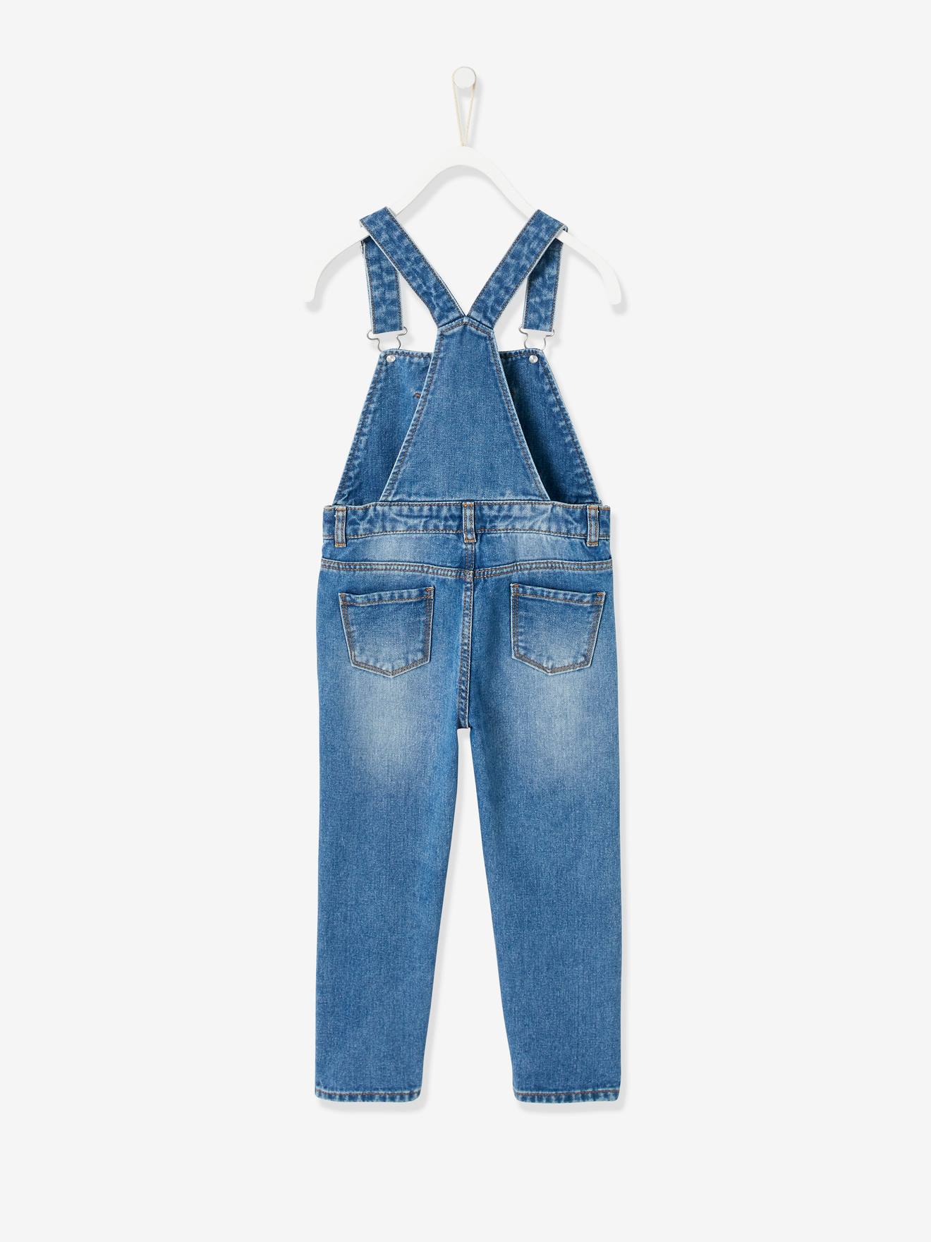 Jardineira jeans azul-escura lavada para meninas