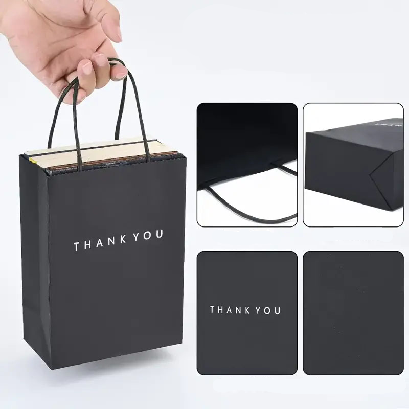 (10er Set) 21x15cm Kraftpapier Tüten gast Geschenktasche Candy Gift Bags Thank You Papiertüten - Schwarz
