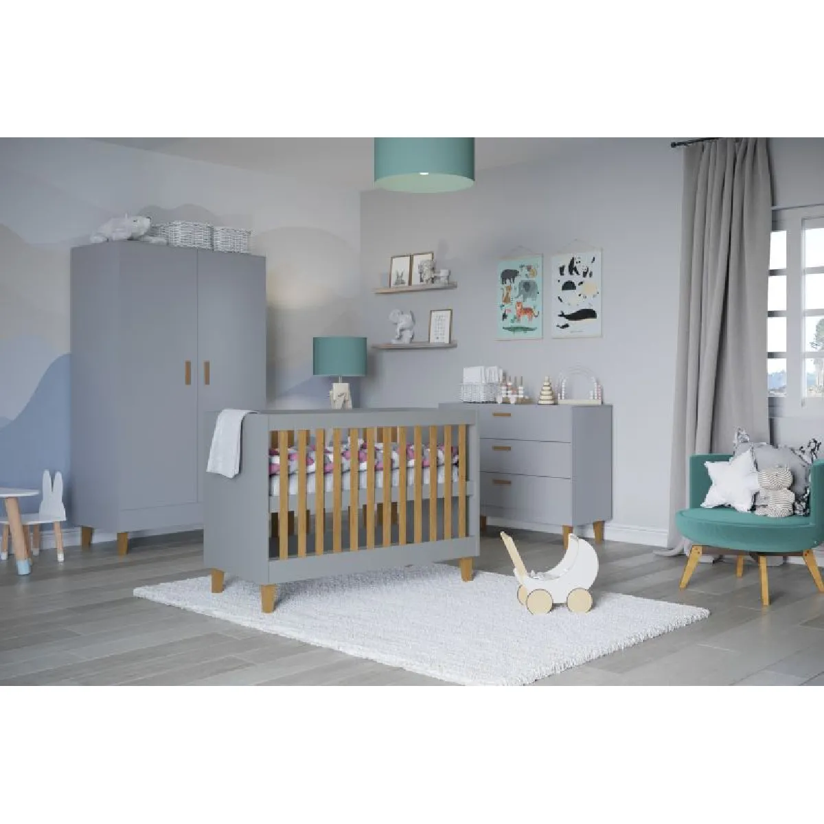 Lit Bébé Kubi Gris - 124x66 cm