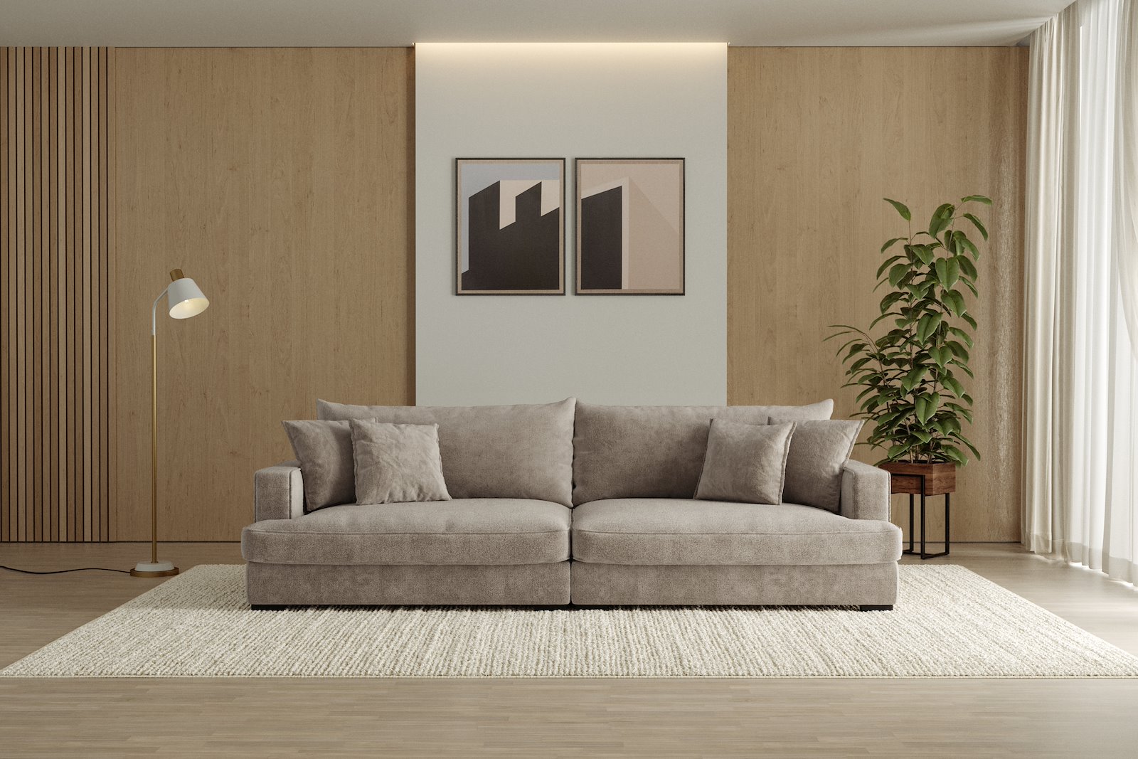 Rossi 4-seter sofa Tekstil Genesis 4 Beige, arm A med sorte ben. Std. Komfort.