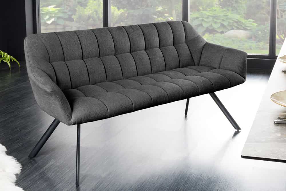 Esszimmer Sitzbank PAPILLON 165cm anthrazit Flachgewebe mit Lehnen schwarzes Metallgestell
