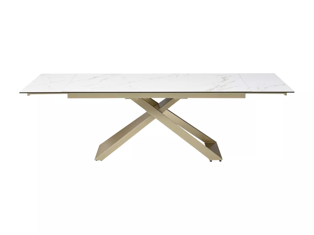 Table à manger extensible 6 à 10 personnes en céramique, verre trempé et métal - Effet marbre blanc et Doré - XERENA de Maison Céphy