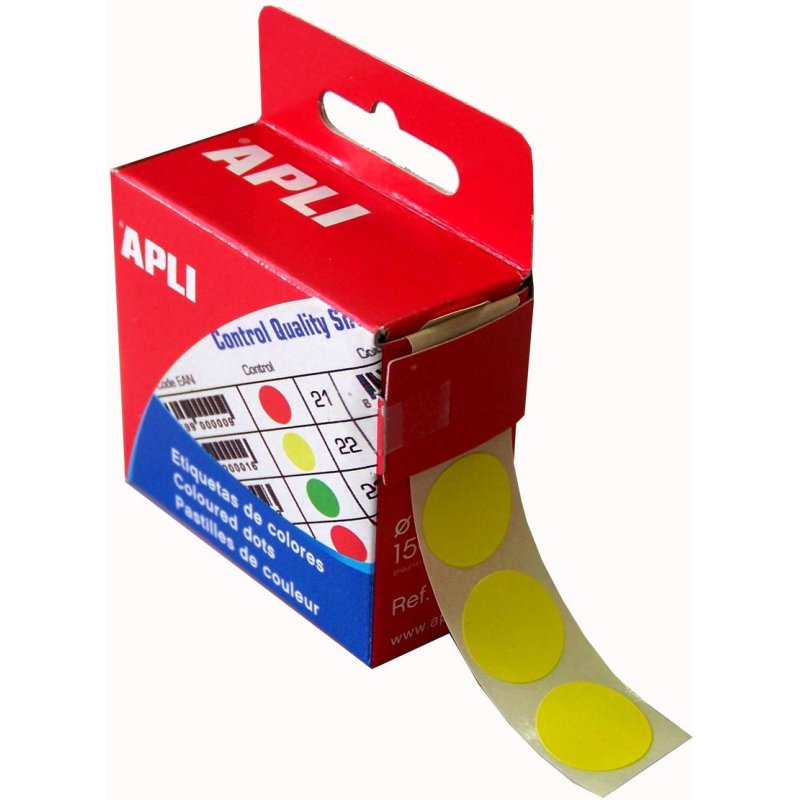 Boîte distributrice de 150 pastilles adhésives de couleur - Ø 15mm - Jaune