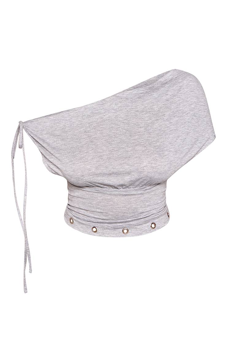 Gris Top Asymétrique À Manches Courtes Avec Œillets Shape