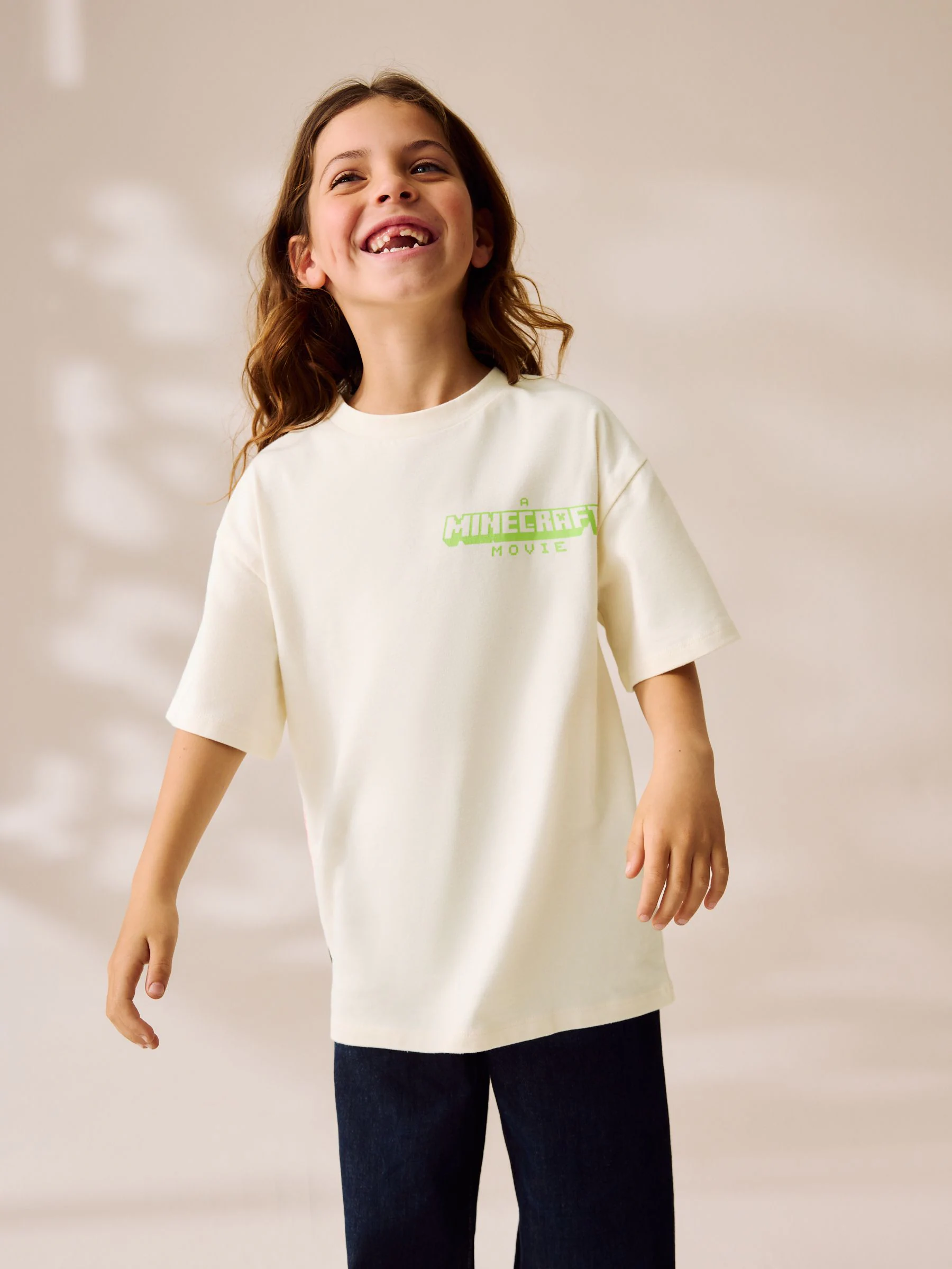 Crème - Oversized T-shirt met grafische print (3-16jr)