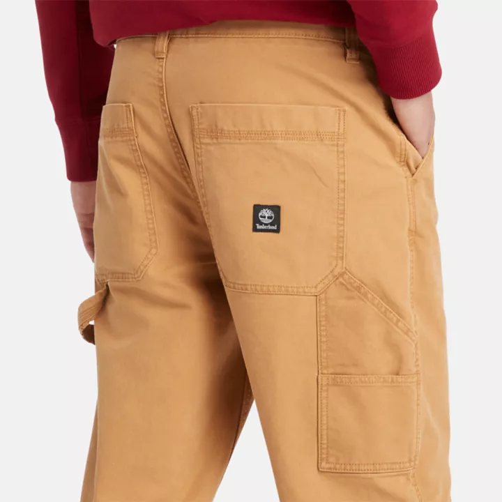 Pantalon charpentier stretch en toile lavée pour homme en jaune