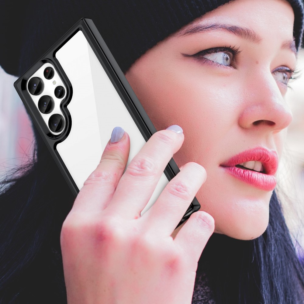 Samsung Galaxy S23 Ultra 5G Hybrid Bumper Hülle mit Acryl Rückseite - Schwarz / Transparent