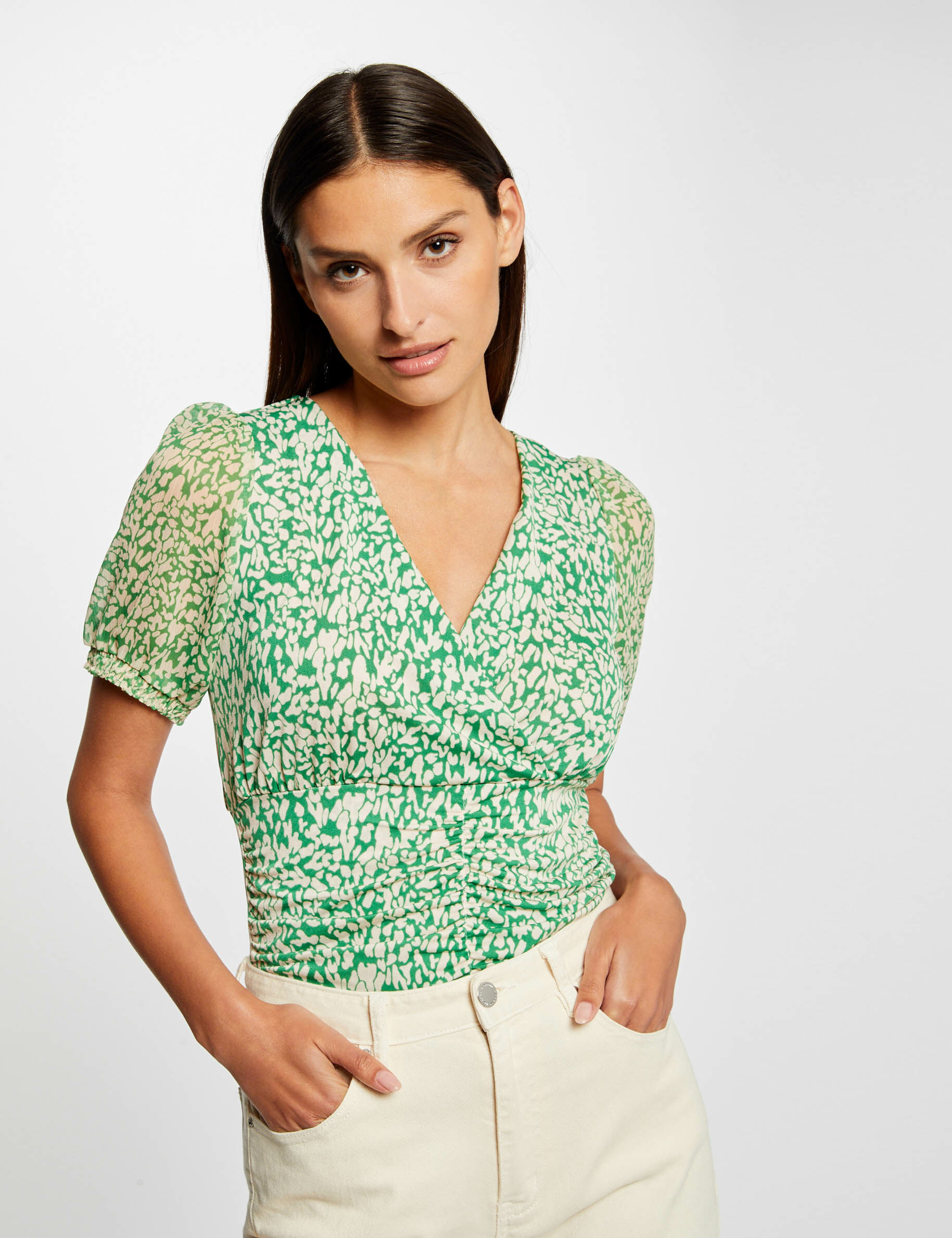 T-shirt manches courtes imprimé abstrait vert femme - vert
