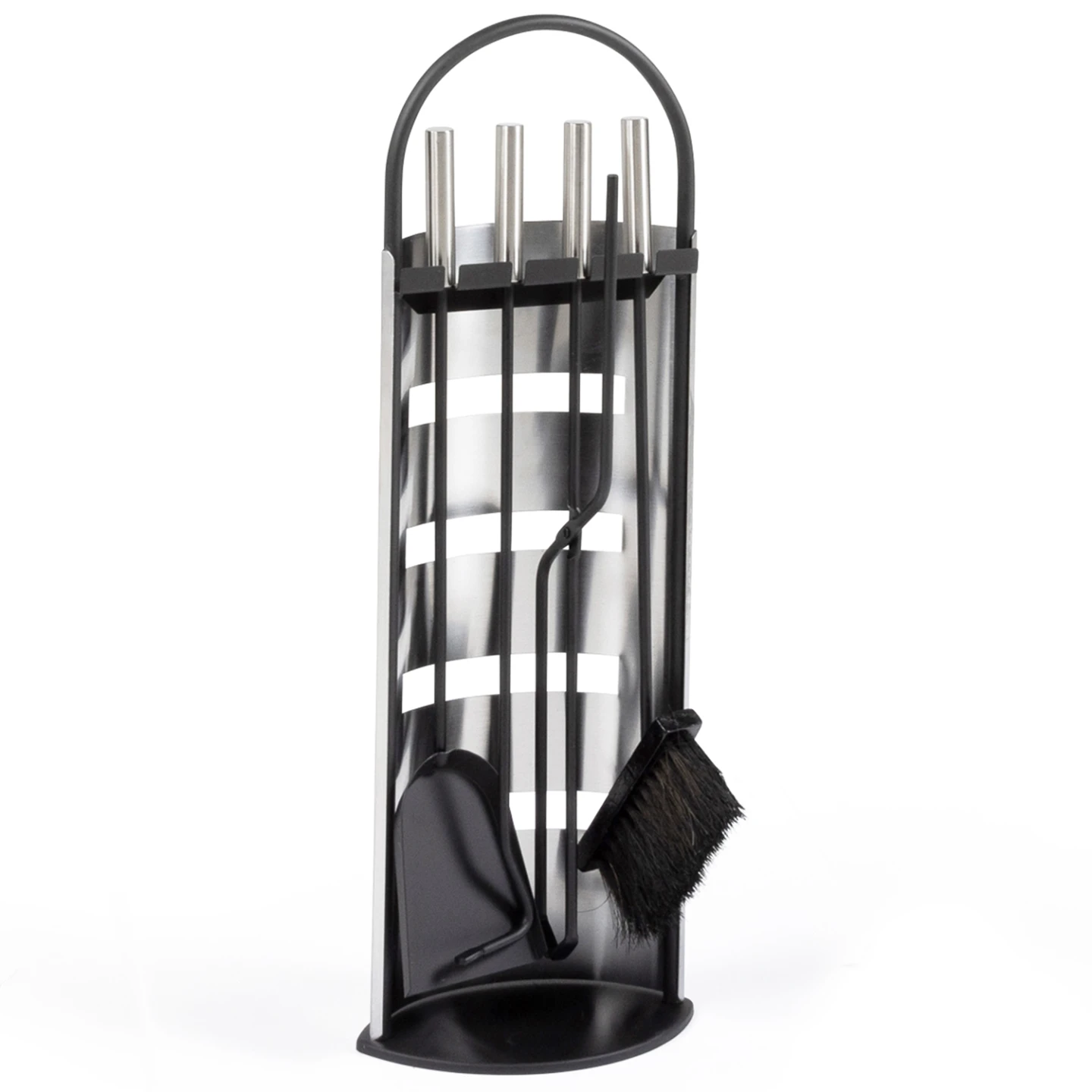 Ensemble serviteur de cheminée noir inox 5 éléments pelle balai tisonnier pince avec support