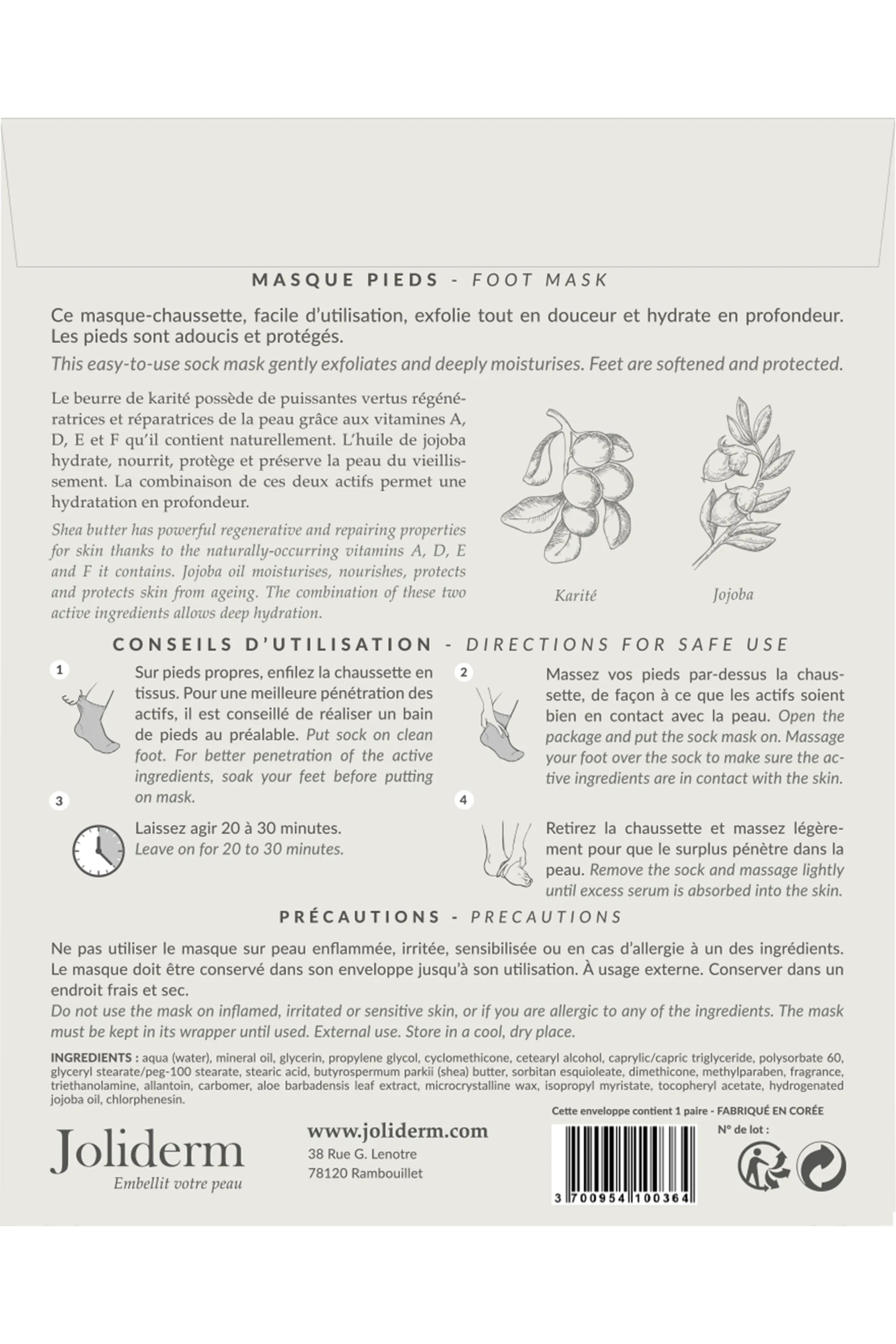 Joliderm Masque pieds hydratant