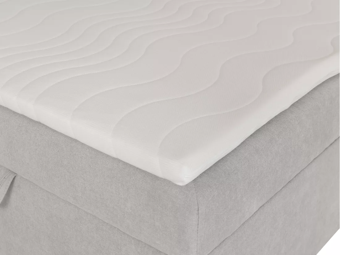 Ensemble complet literie déco tête de lit encadré bois + sommiers coffre + matelas + surmatelas - 160 x 200 cm - Tissu - Gris clair - SIAKI de YSMÉE