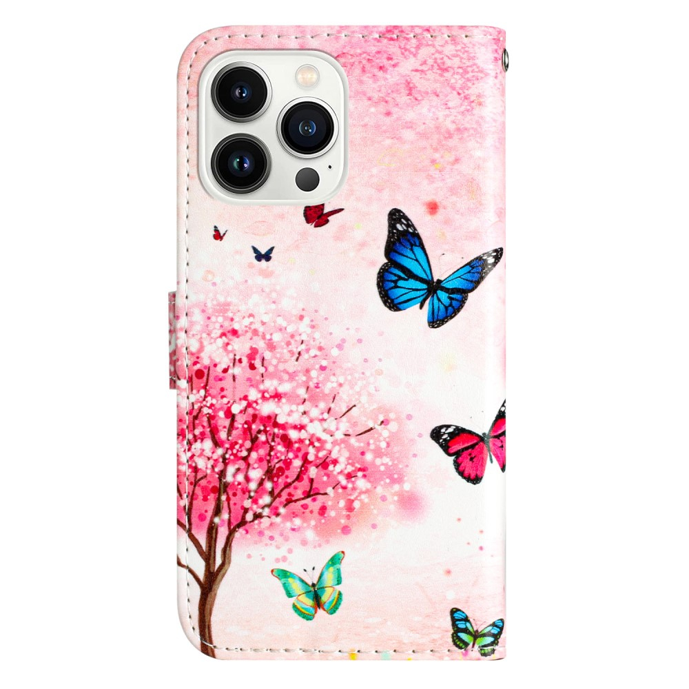 iPhone 16 Pro Max Leder Tasche Hülle mit Kartenfach Kirschblütenbaum