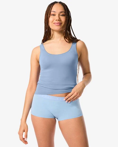boxer femme taille haute en coton bleu