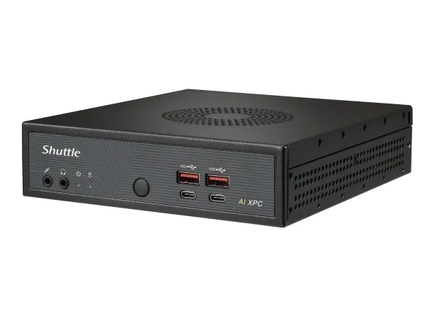Shuttle Slim AI PC DN11H9, 1,35 L størrelse PC, Mini PC barebone, Intel® SoC, DDR5-SDRAM, PCI Express, 120 W