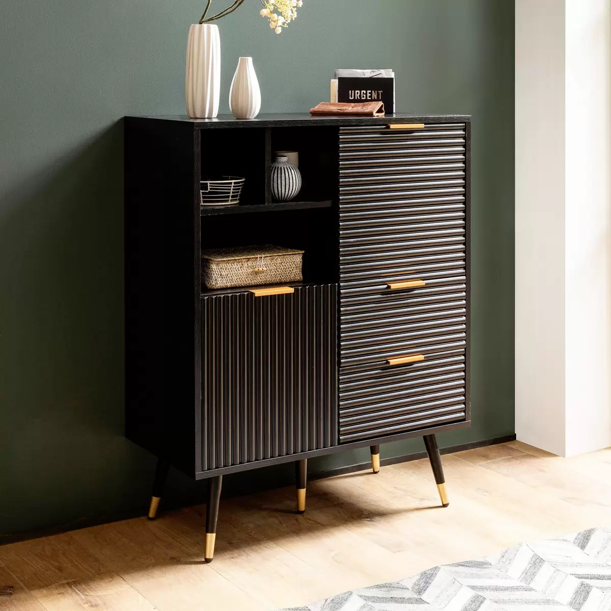 Sideboard Herce Eiche,gold,kupfer,schwarz