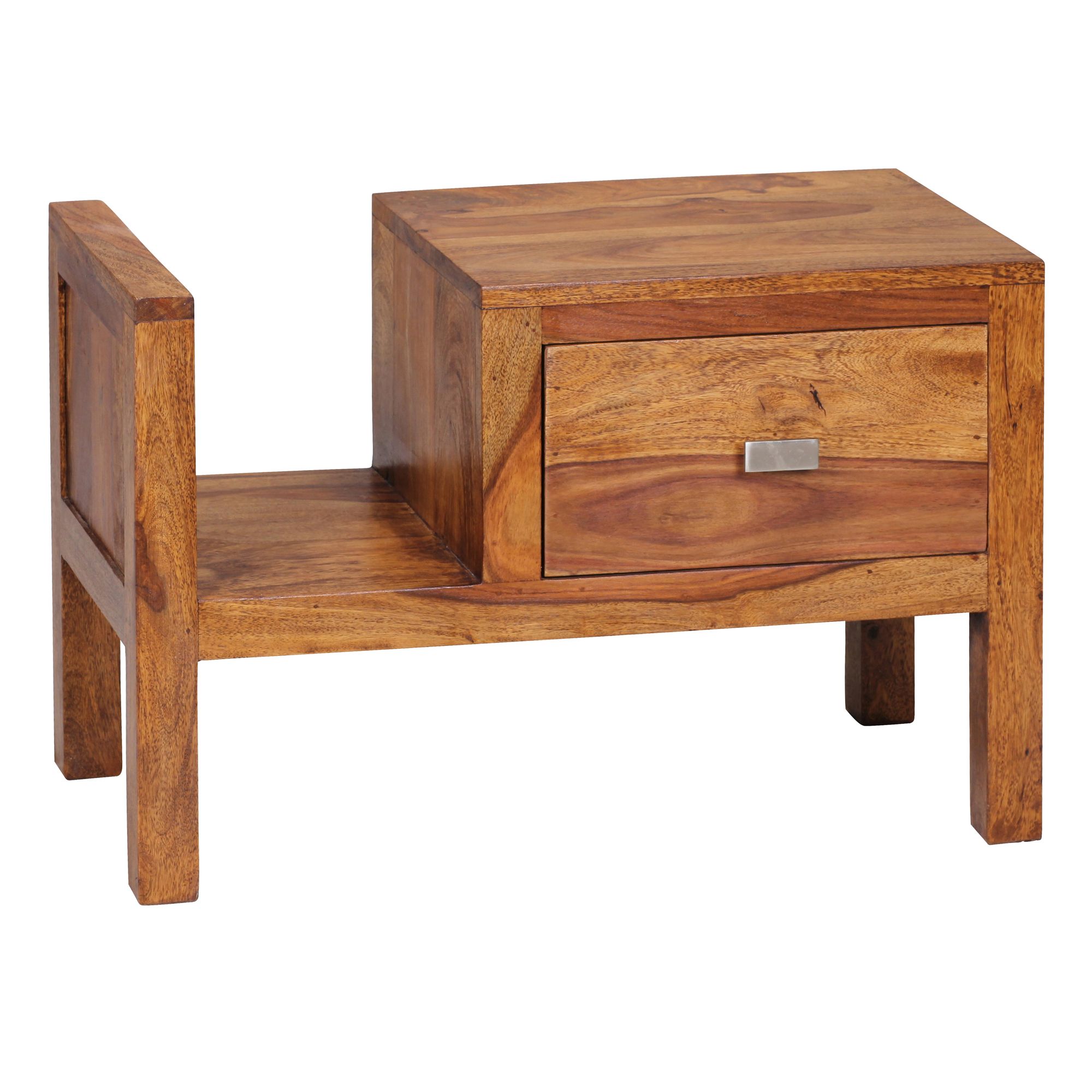 KADIMA DESIGN Robuste Sheesham Nachtkonsole, Landhaus-Optik, 60x40x30 cm - Mit Schublade & Ablage