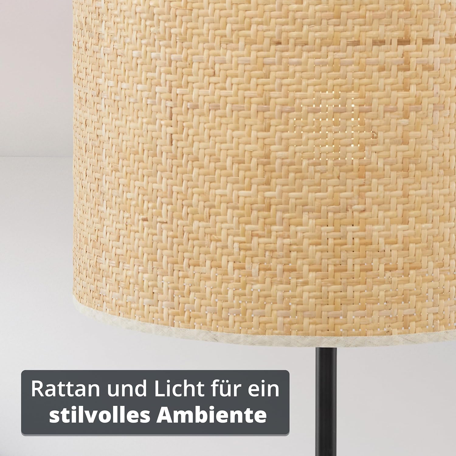 KHG Stehleuchte, 1-flammig, schwarz, Höhe 160 cm, modernes Design mit Rattanschirm, eleganter Look für Wohnzimmer, Schlafzimmer oder Büro, stimmungsvolle Beleuchtung, passend für E27-Leuchtmittel