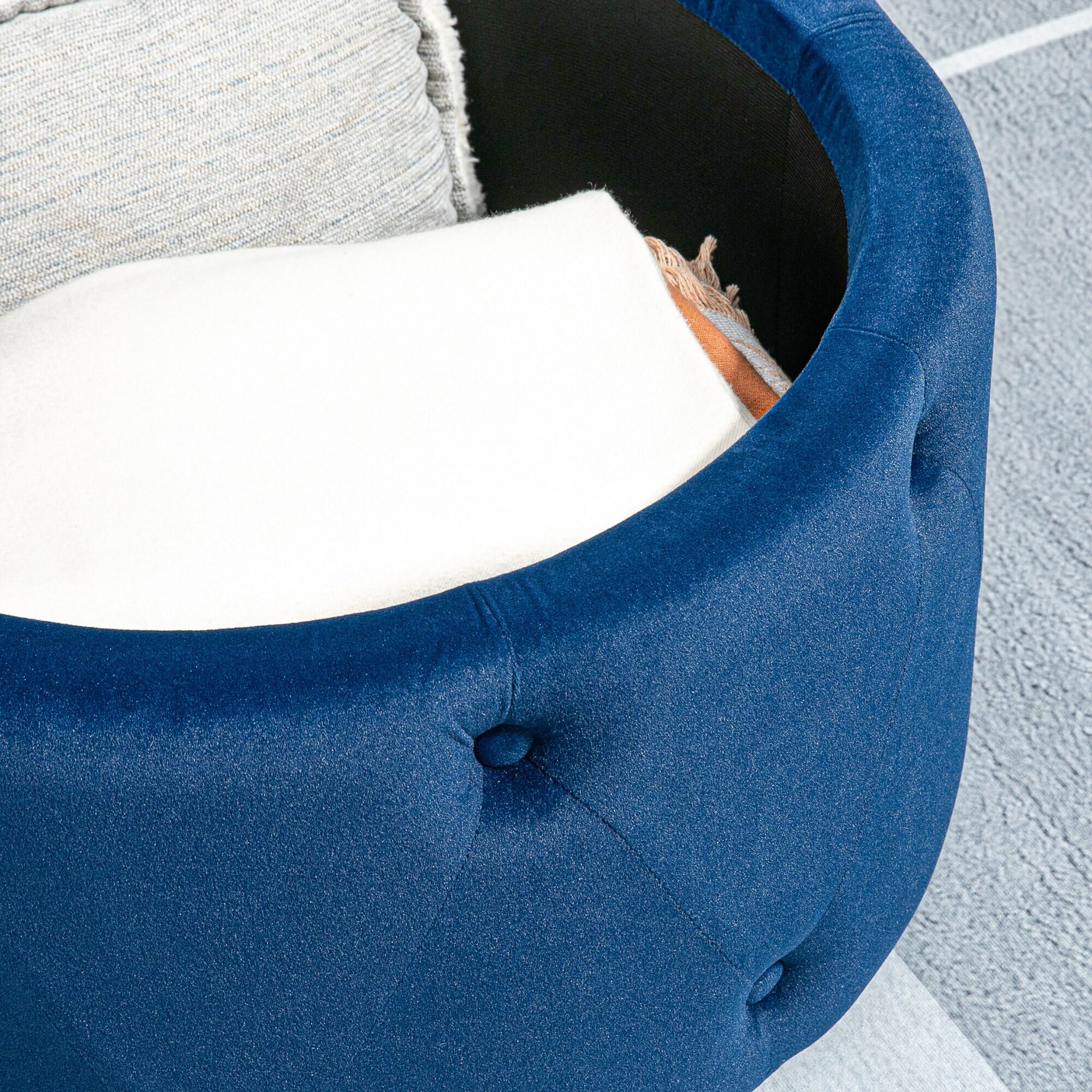 HOMCOM Ottomane mit Stauraum blau Ø60 x 40H cm