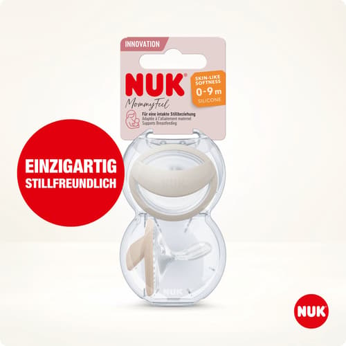 NUK MommyFeel Silikon-Schnuller  0-9 Monate, 2 Stück, grau/beige