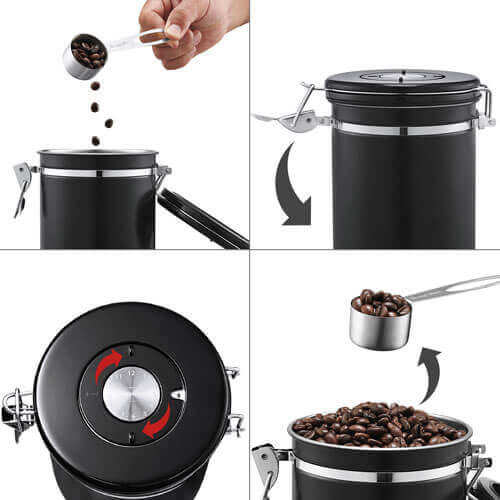 Boîte à café hermétique en acier inoxydable avec valve d'arôme - 500g