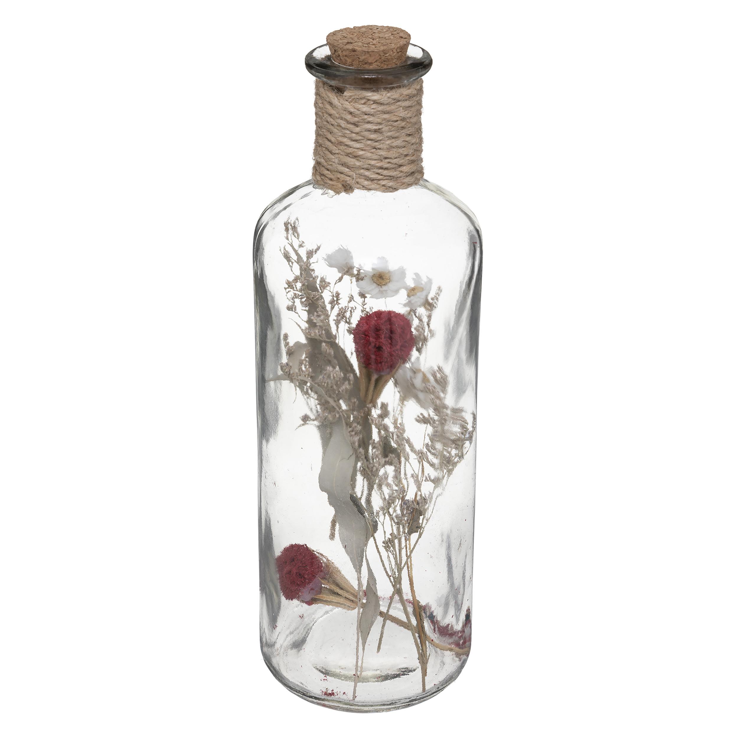 BOUTEILLE VERRE FLEURS SECHEES D.9X28CM