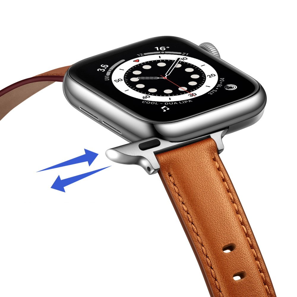 Apple Watch (42/41/40/38 mm) Echtleder Ersatz Armband mit Dornschliesse (Gelenkumfang 156-221 mm) - Braun / Silber