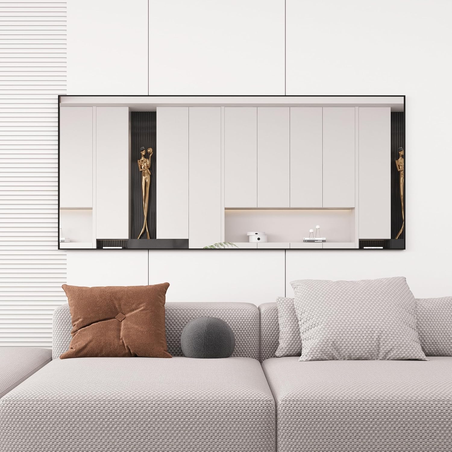 Ganzkörperspiegel Standspiegel 180x80cm mit Schwarz MetallrahmenBodenspiegel HD Spiegel Groß Wandspiegel mit Haken für Wohn-, Schlaf- und Ankleidezimmer