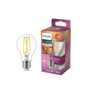 Philips LED peer E27 60W filament helder warmglow dimbaar