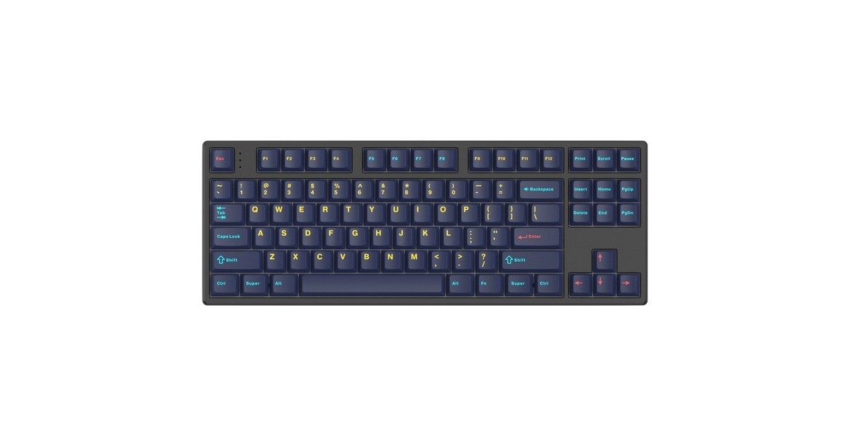 HelloGanssHS87T GC17, toetsenbord  (Zwart/donkerblauw, US lay-out, Cherry MX Blue, TKL, RGB leds, PBT Doubleshot keycaps, hot swap, 2,4 GHz / Bluetooth / USB-C)