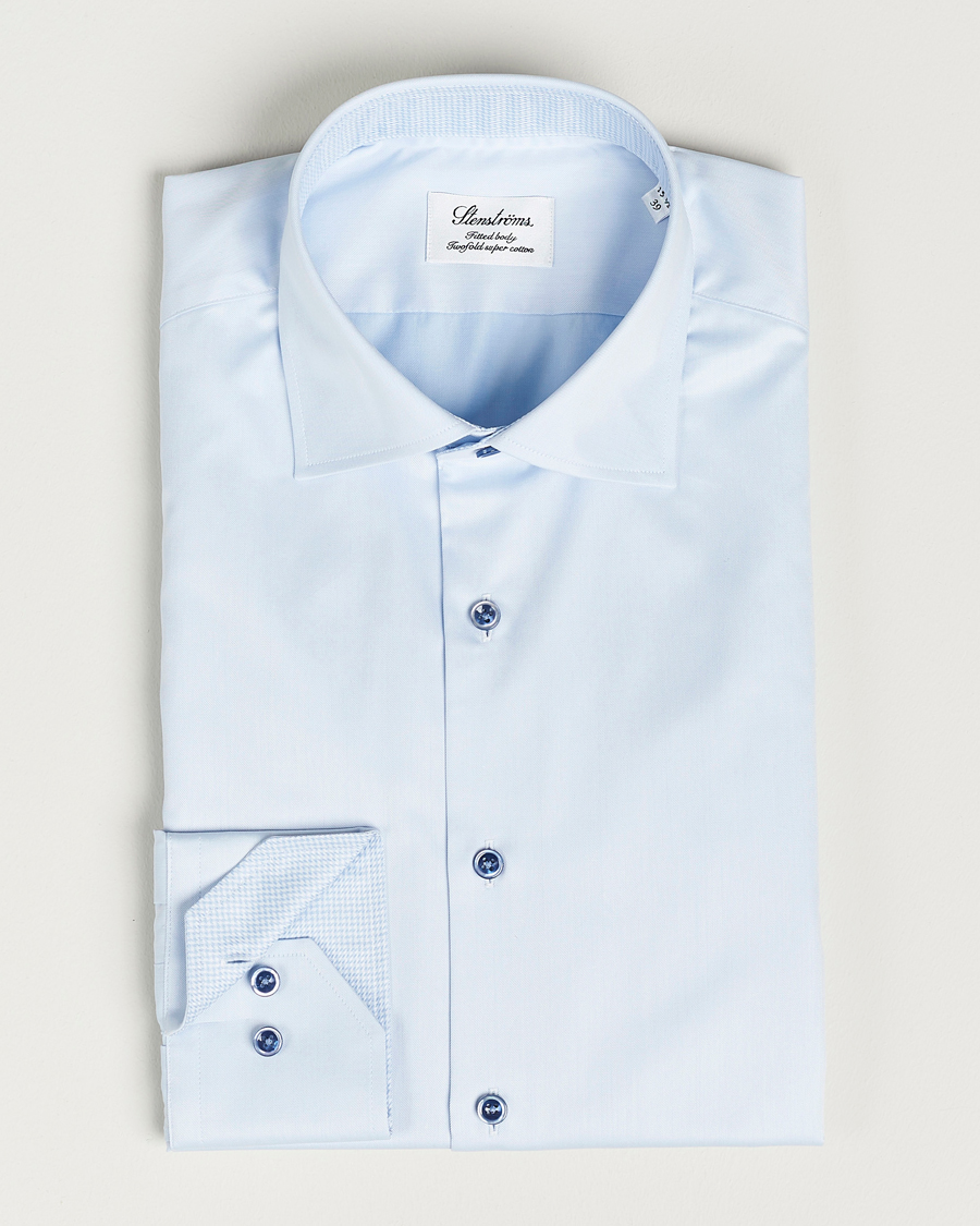 Stenströms Fitted Body Contrast Twill Shirt Light Blue