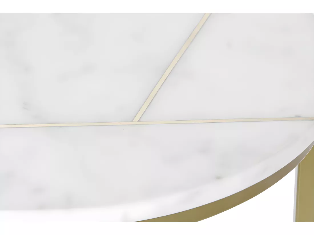 Lot de 2 tables d'appoints rondes en métal doré et marbre blanc