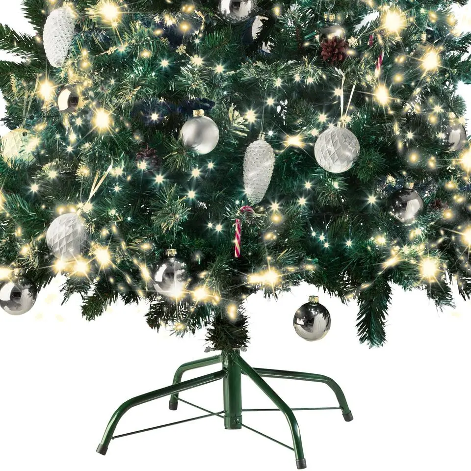 tectake Kunstkerstboom met dennenappels en metalen standaard 180cm, Groen