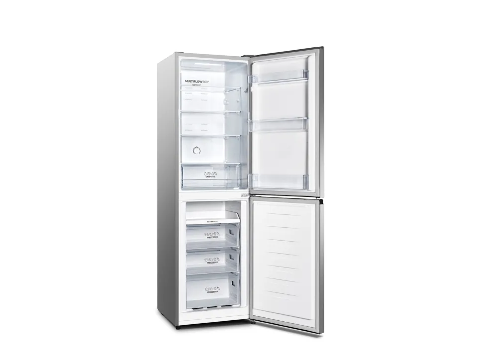 Gorenje Essential NRK418ECS4 - Køleskab/fryser - bund-fryser - bredde: 55 cm - dybde: 55.7 cm - højde: 182.4 cm - 256 liter - Klasse E - grå