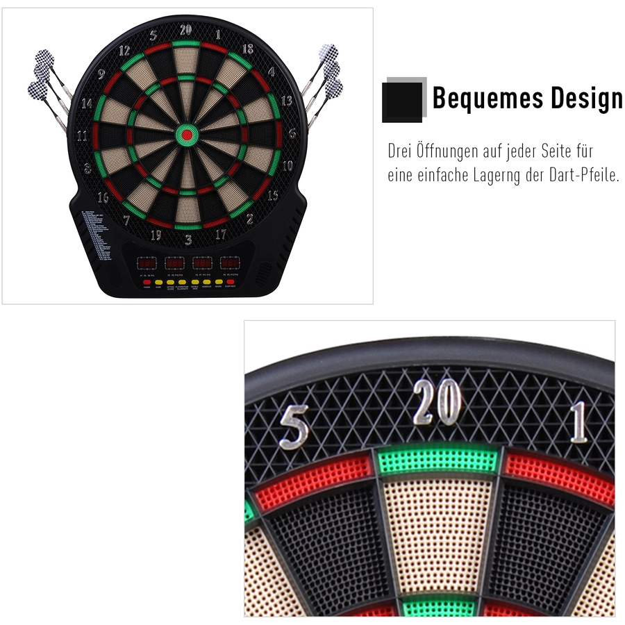 HOMCOM Elektronische Dartscheibe für bis zu 16 Spieler schwarz
