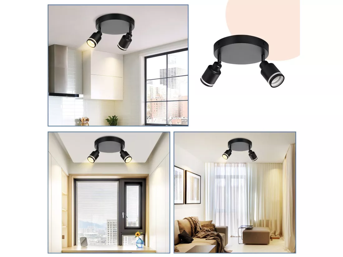 NETTLIFE Spot de plafond noir plafonnier moderne 2 flammes orientables spots GU10 en métal