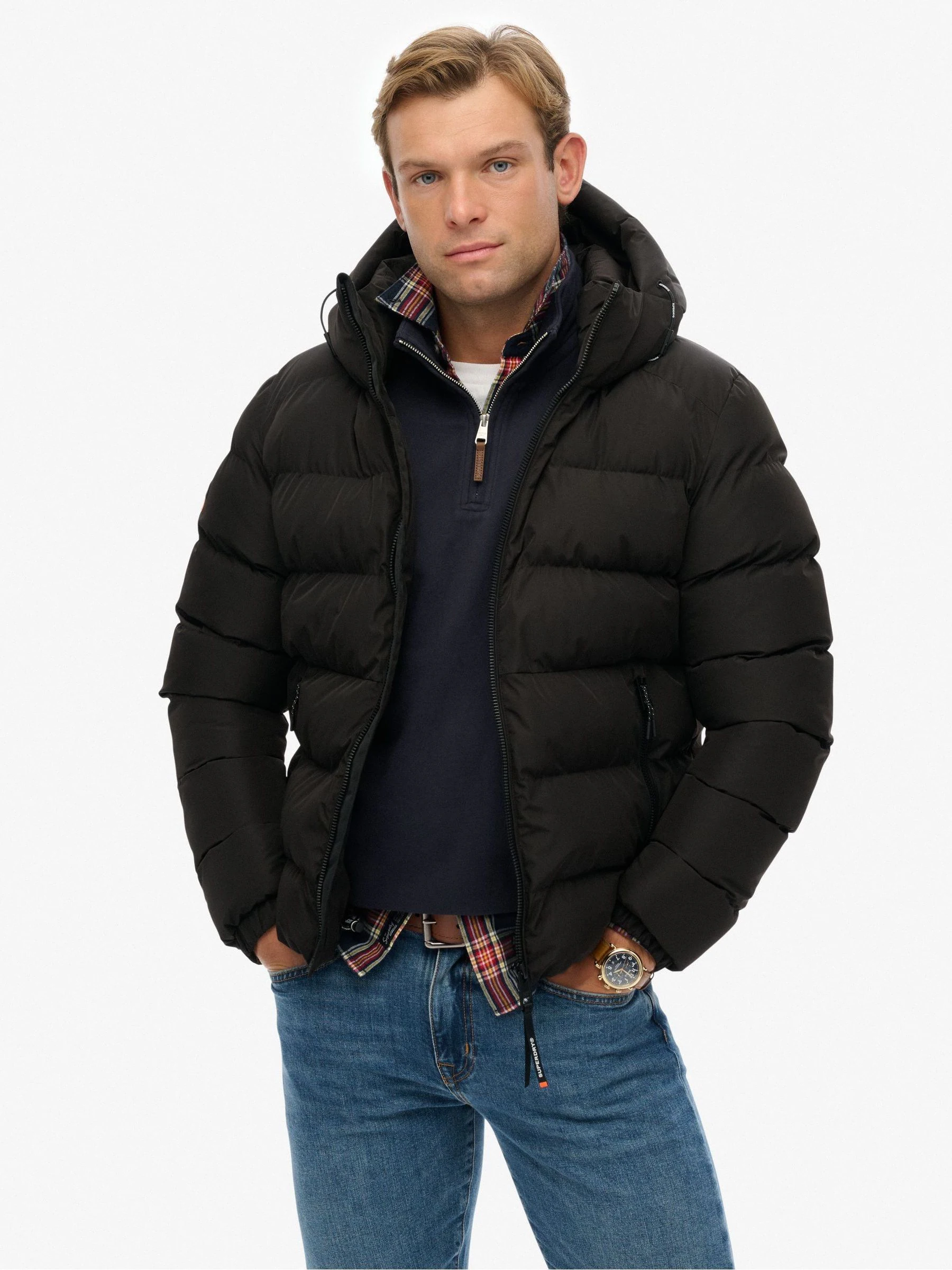 Zwart - Superdry - Gewatteerd sportjack met capuchon