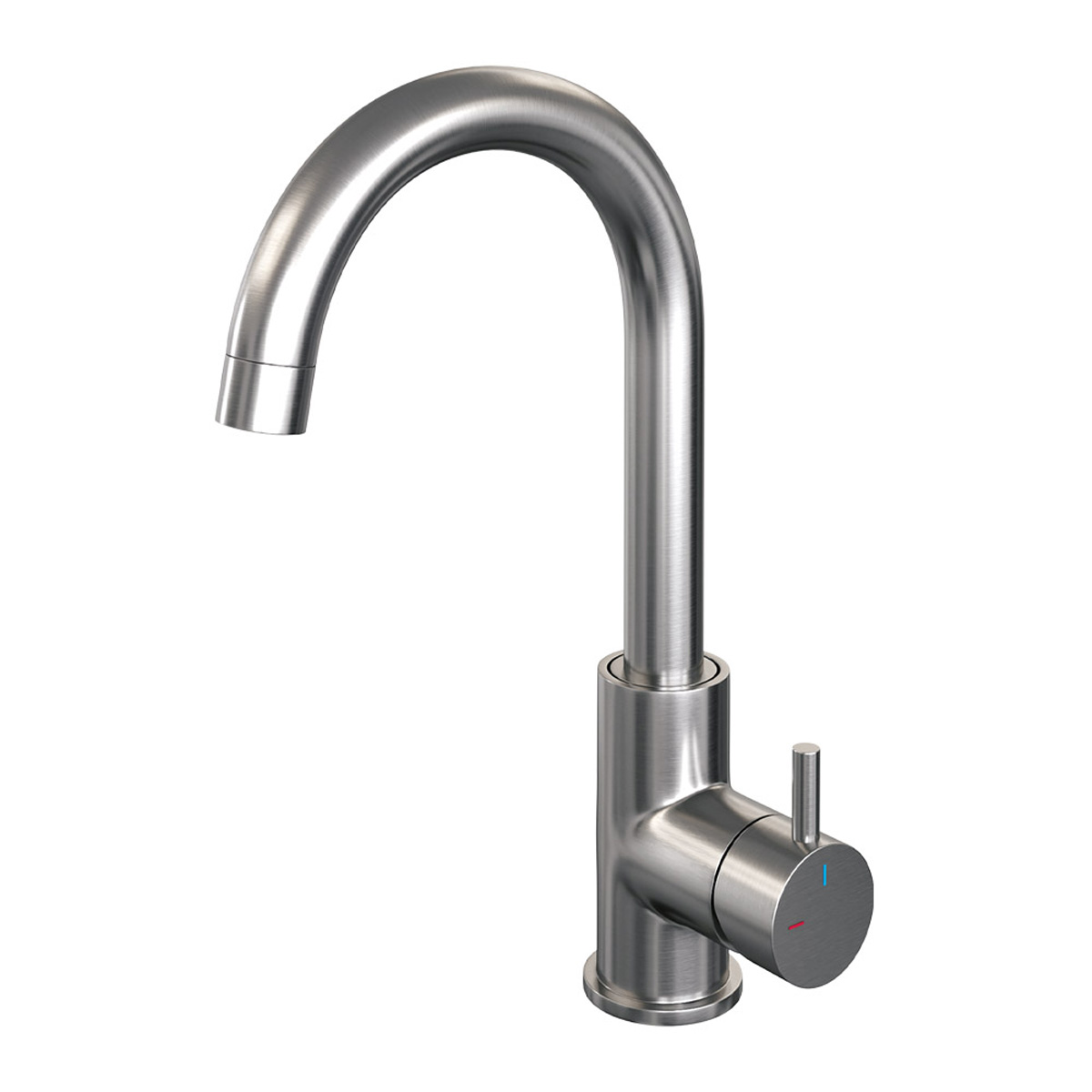 Brauer Brushed Edition ColdStart wastafelkraan hoog met draaibare ronde uitloop model B RVS geborsteld PVD