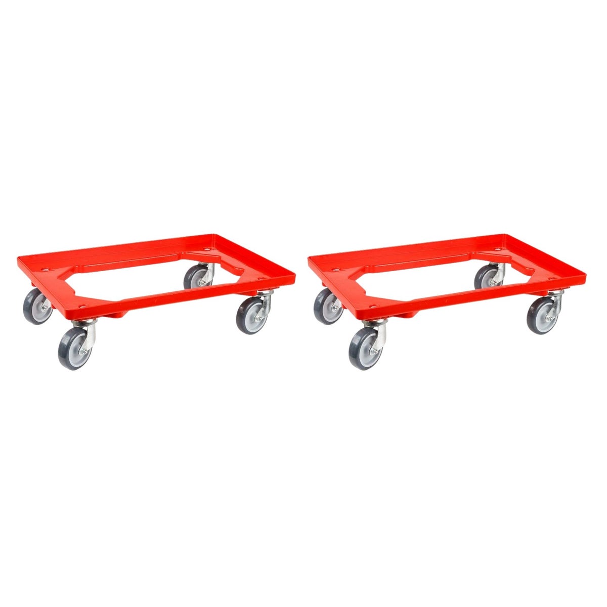 PROREGAL Voordeelset 2x Transportwagens voor Euroboxen 60 x 40 cm met Rubberen Wielen, Rood, Open Dek, 4 Zwenkwielen, Draagvermogen 300 kg