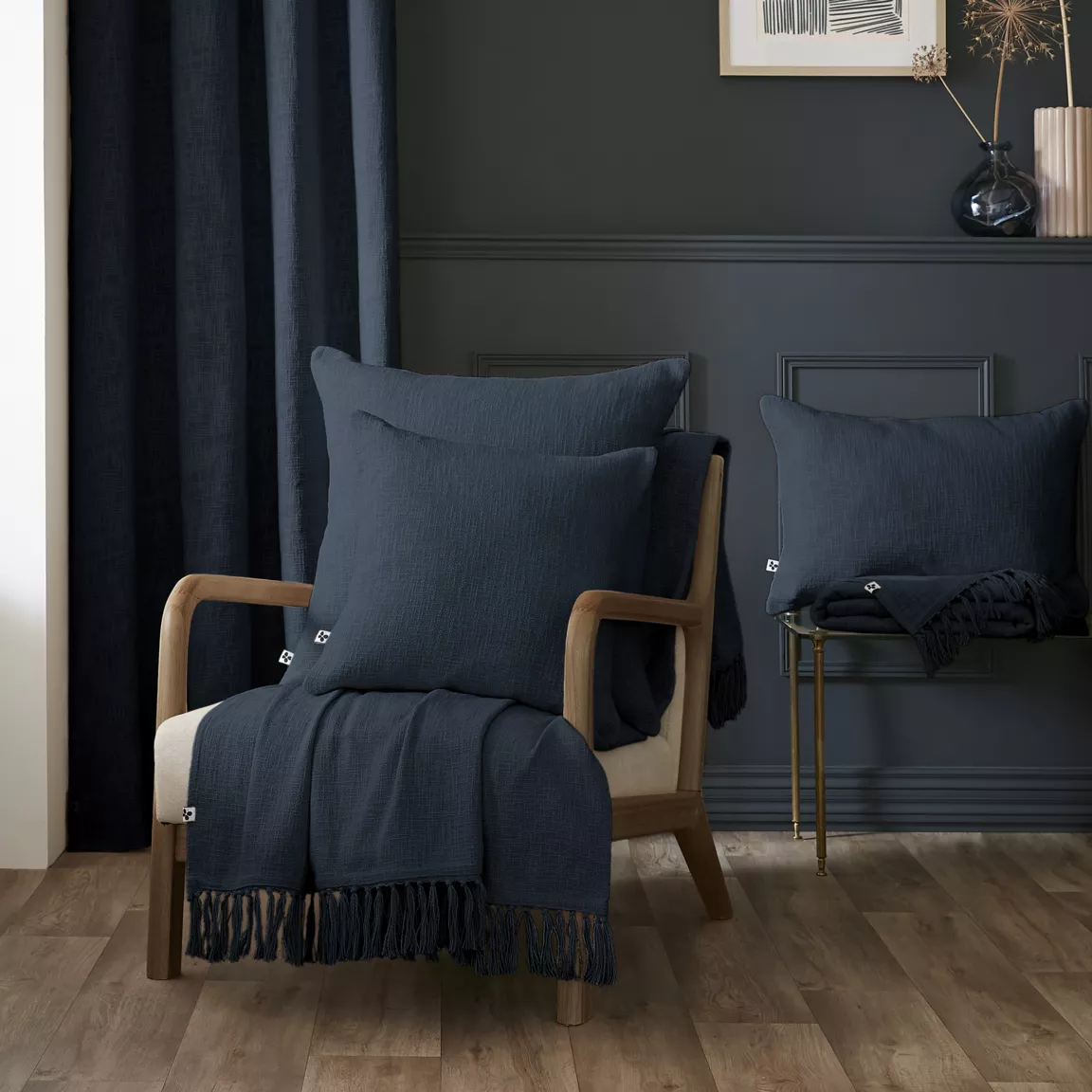 Coussin carré coton (60 x 60 cm) Sixtine Bleu nuit