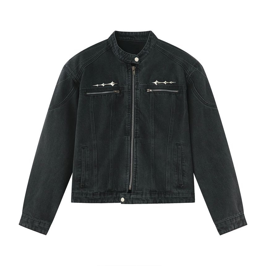 FAERIS - Denim jack met rits en studs