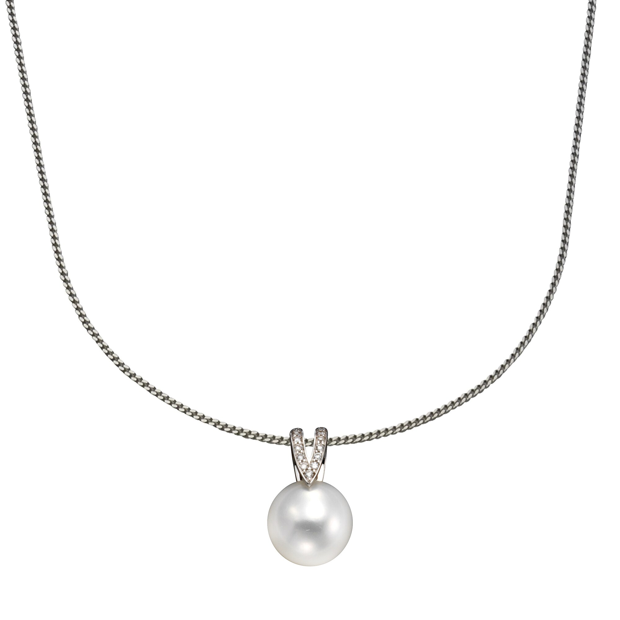 Orolino Halskette Gold 585 mit weißer Perle 9,5-10mm und 13 Brillanten zus. 0,06ct.