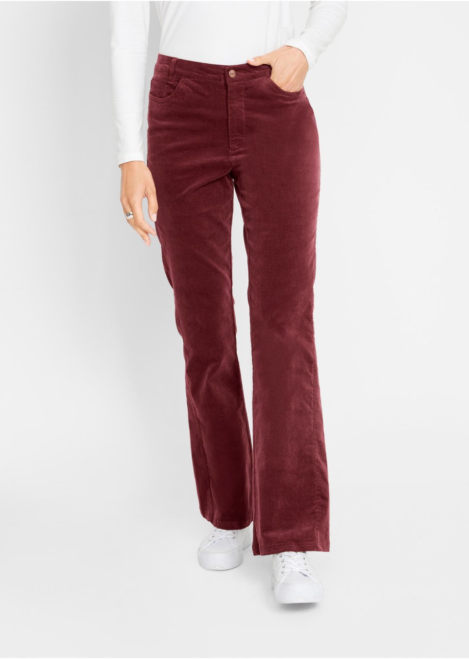Pantalon évasé en velours côtelé extensible avec taille haute confortable