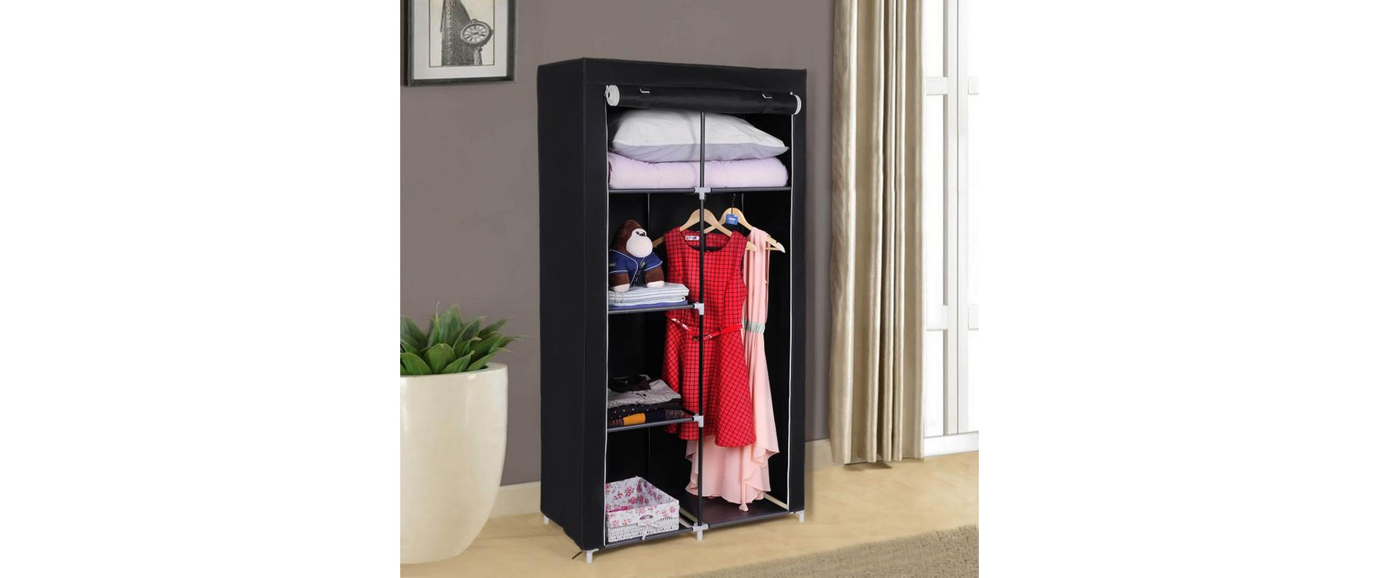 Regal mit Rolltür 88 x 45 x 170 cm, SchwarzStoffschrank