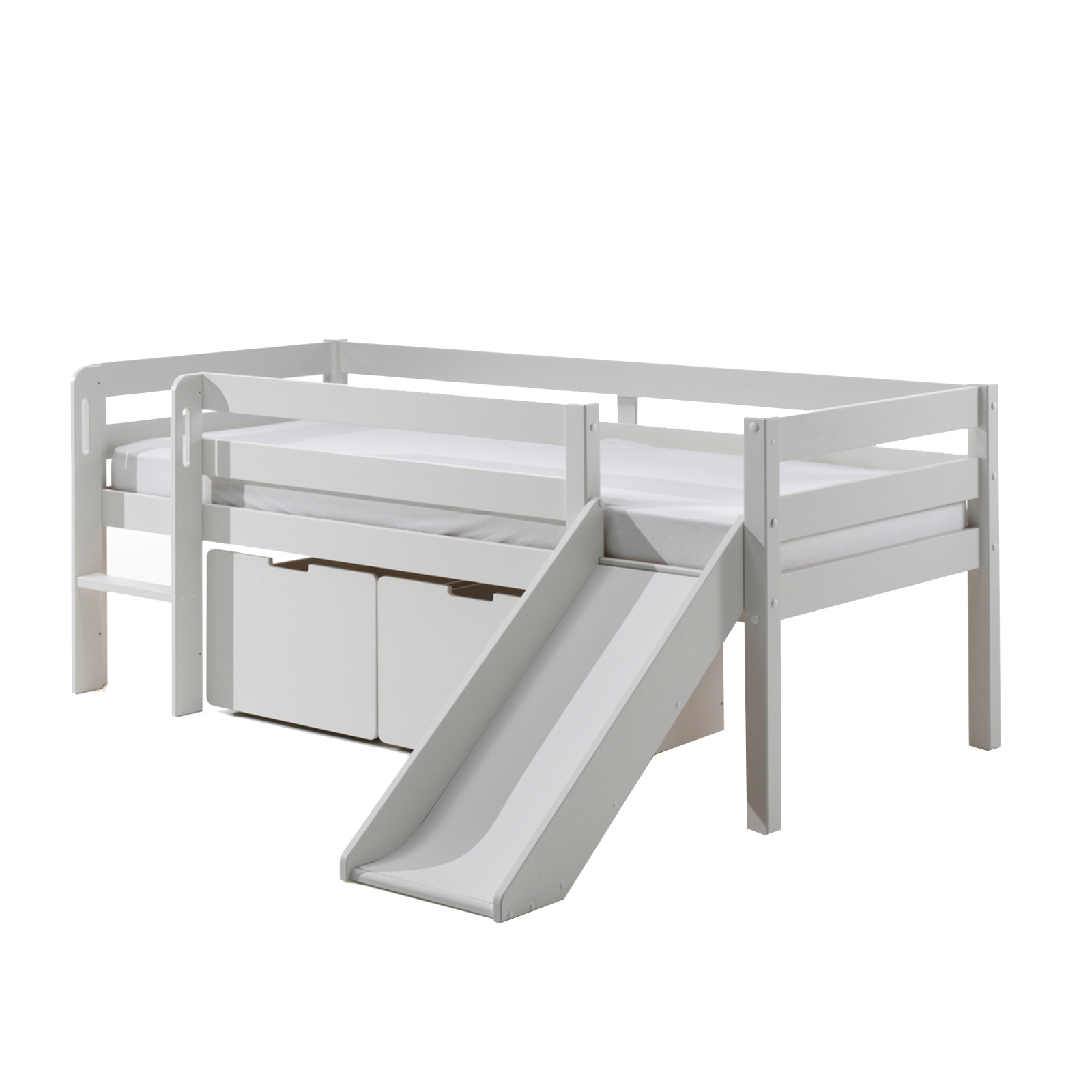 Kojen-Spielbett - weiß - Leiter - Schubkästen - Rutsche - 90x200 cm