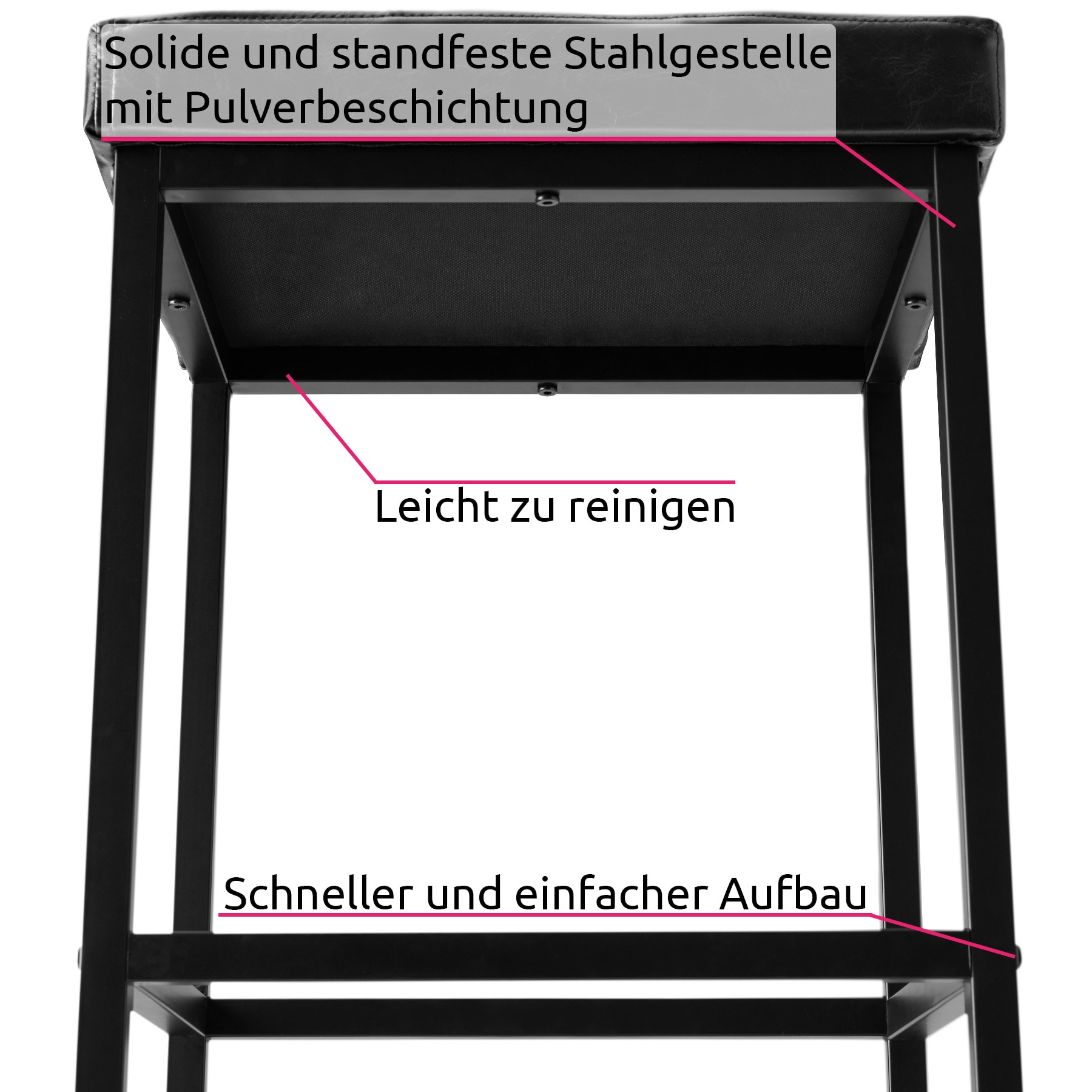 tectake® 2er Set Barhocker, gepolstert, mit höhenverstellbaren Kunststofffüßen, Sitzhöhe 62 cm