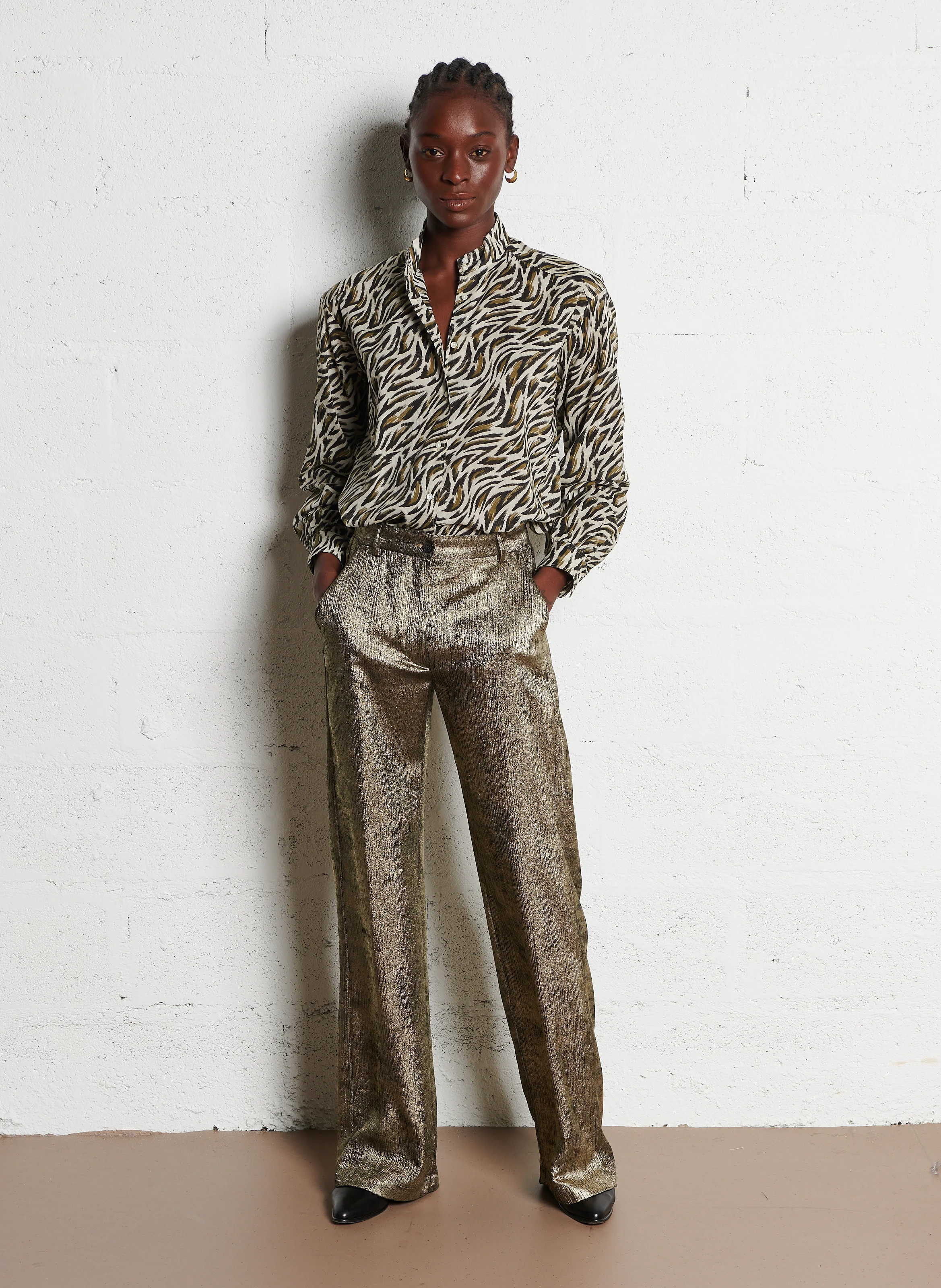 POSITANO - Pantalon droit métallisé | Doré