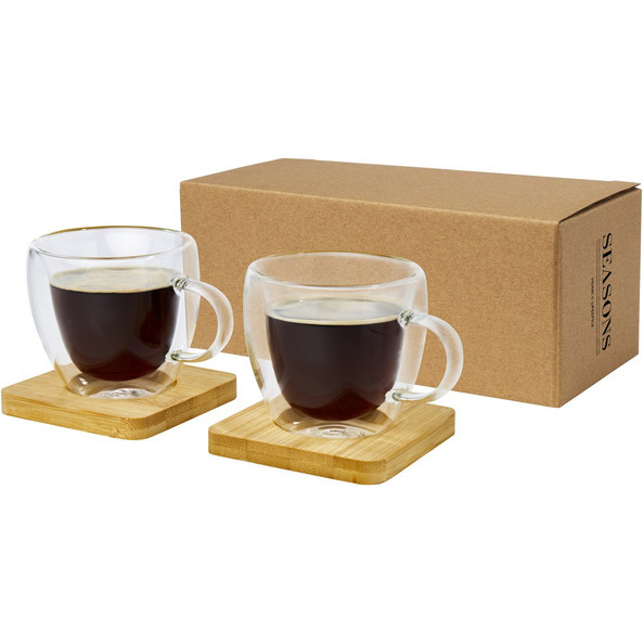 Seasons 113314 - Ensemble Verres Thermiques avec Sous-Verres en Bambou
