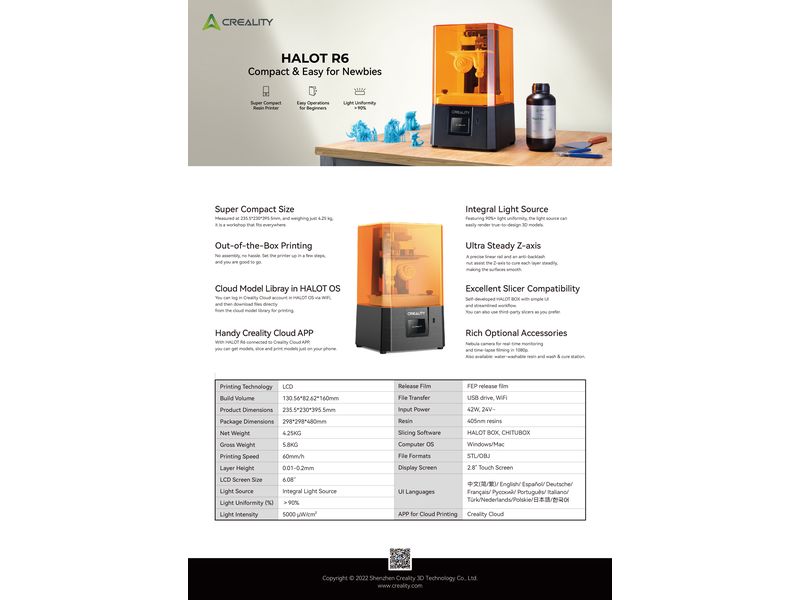 Creality 3D-Drucker Halot R6 Kompakter 3D-Drucker mit 90% Lichtgleichmässigkeit